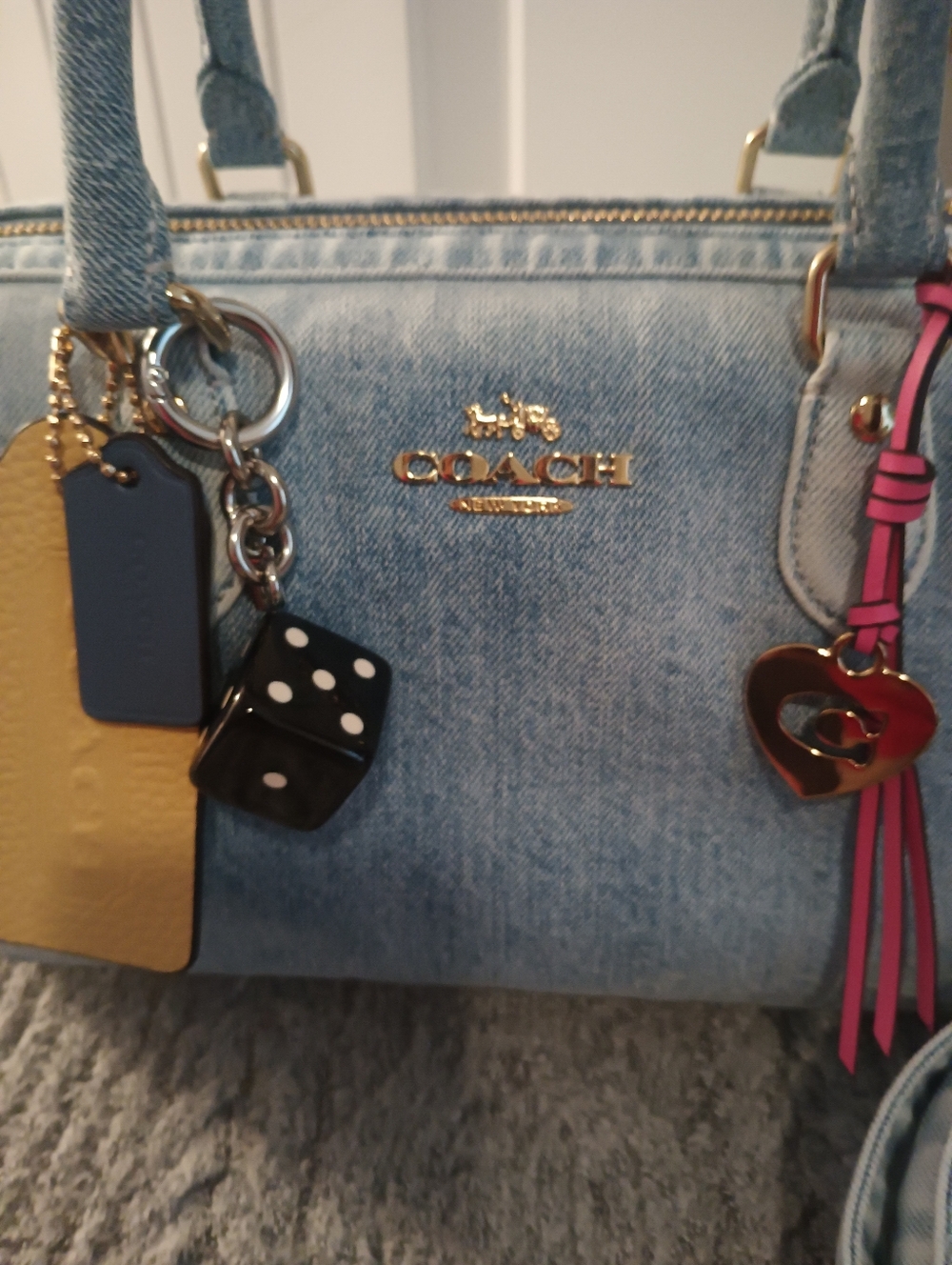 Coach Loved Denim Med Satchel with Crossbody Strap And Charms AUTHENTIC - Picture 2 of 6